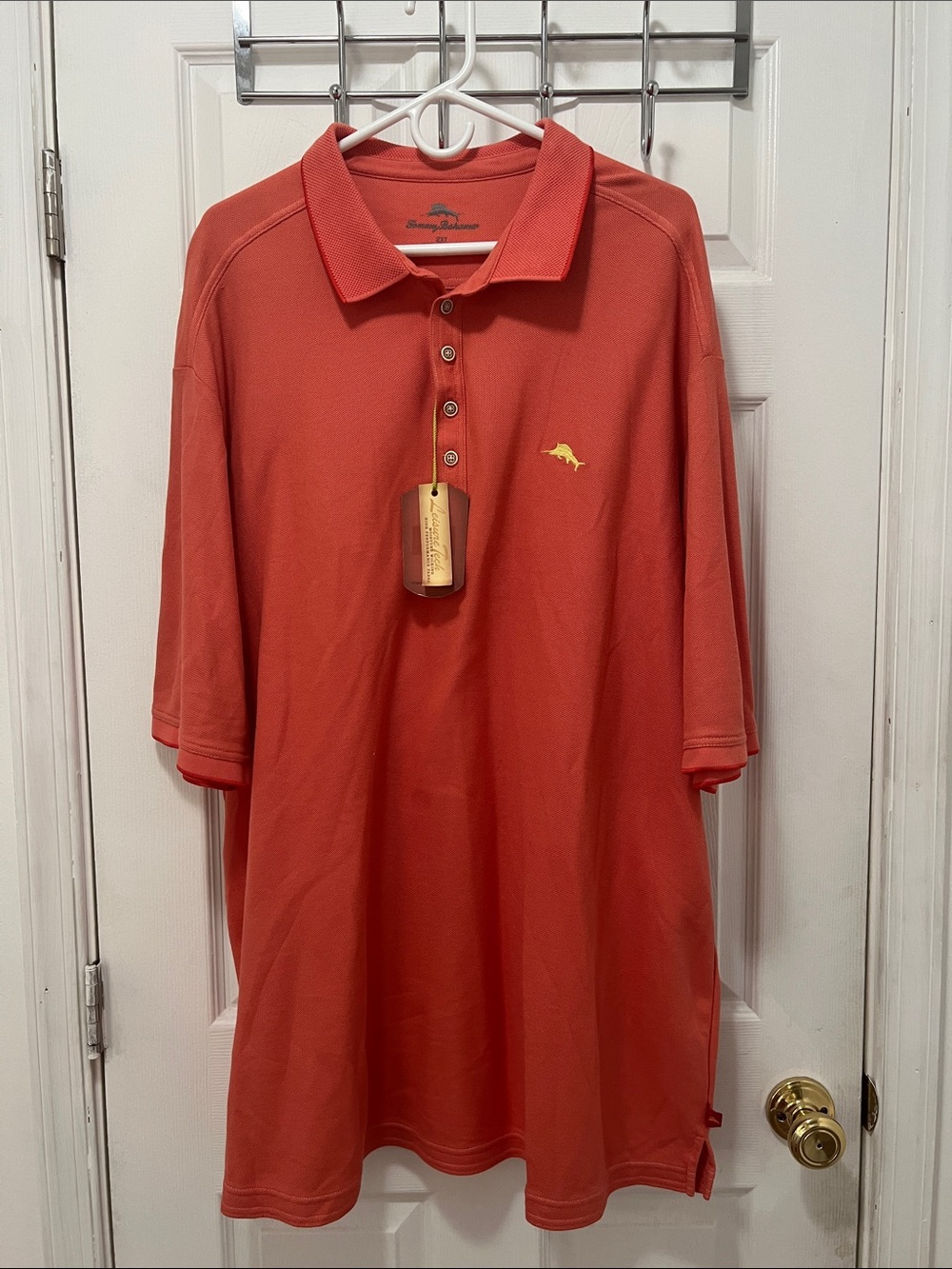 Tommy Bahama MENS 2XT CORAL COLOR Polo Shirt with Yellow Embroidered Logo